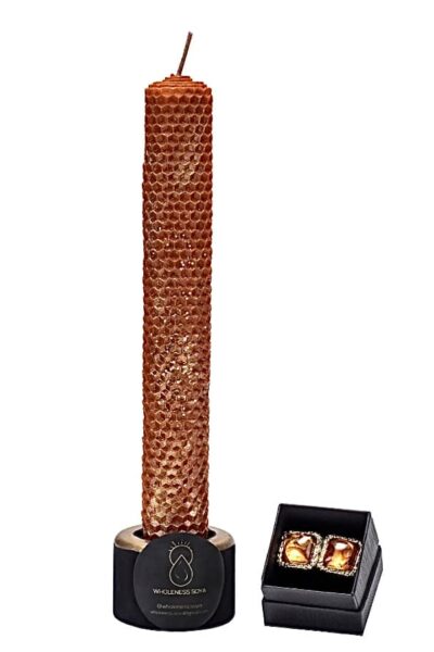 Honey Cone Easter Set premium natural beeswax Easter candles with honeycomb texture and black table bases