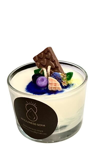 Handcrafted blueberry scented candle with fruit inspired decoration