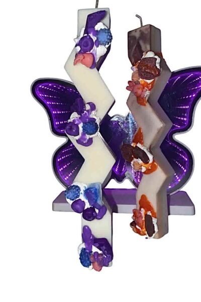 Handcrafted Easter candle made from rapeseed wax with whipped wax decoration in raspberry or tsoureki fragrance