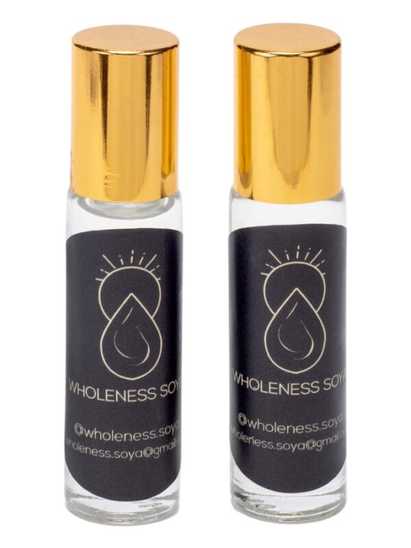 Roll-on perfume bottle with gold cap and portable fragrance design